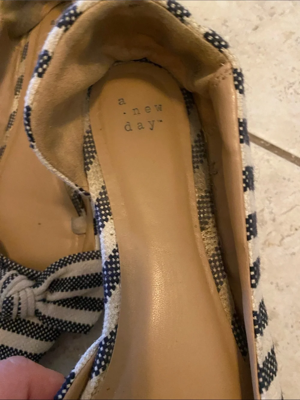 a new day Striped Bow Pointed Toe Flats in Navy and Cream